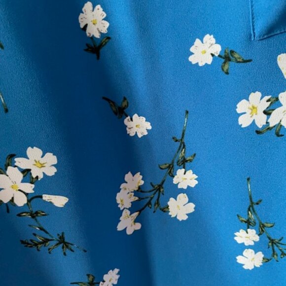 Dalia Bright Blue with White Flowers Cap Sleeve Blouse Size L - Picture 5 of 8